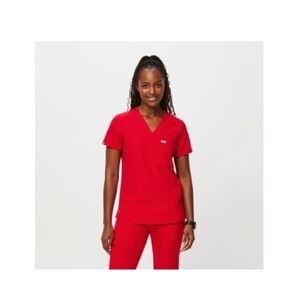 Figs Pop Red Scrub Top and Pants Combo